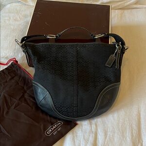 Coach Black Signature Hobo Bag with Leather